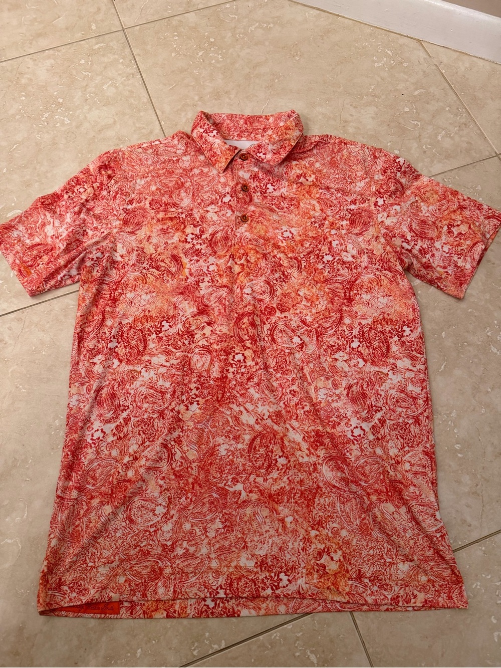 Robert Graham Orange and White Printed Paisley Polo